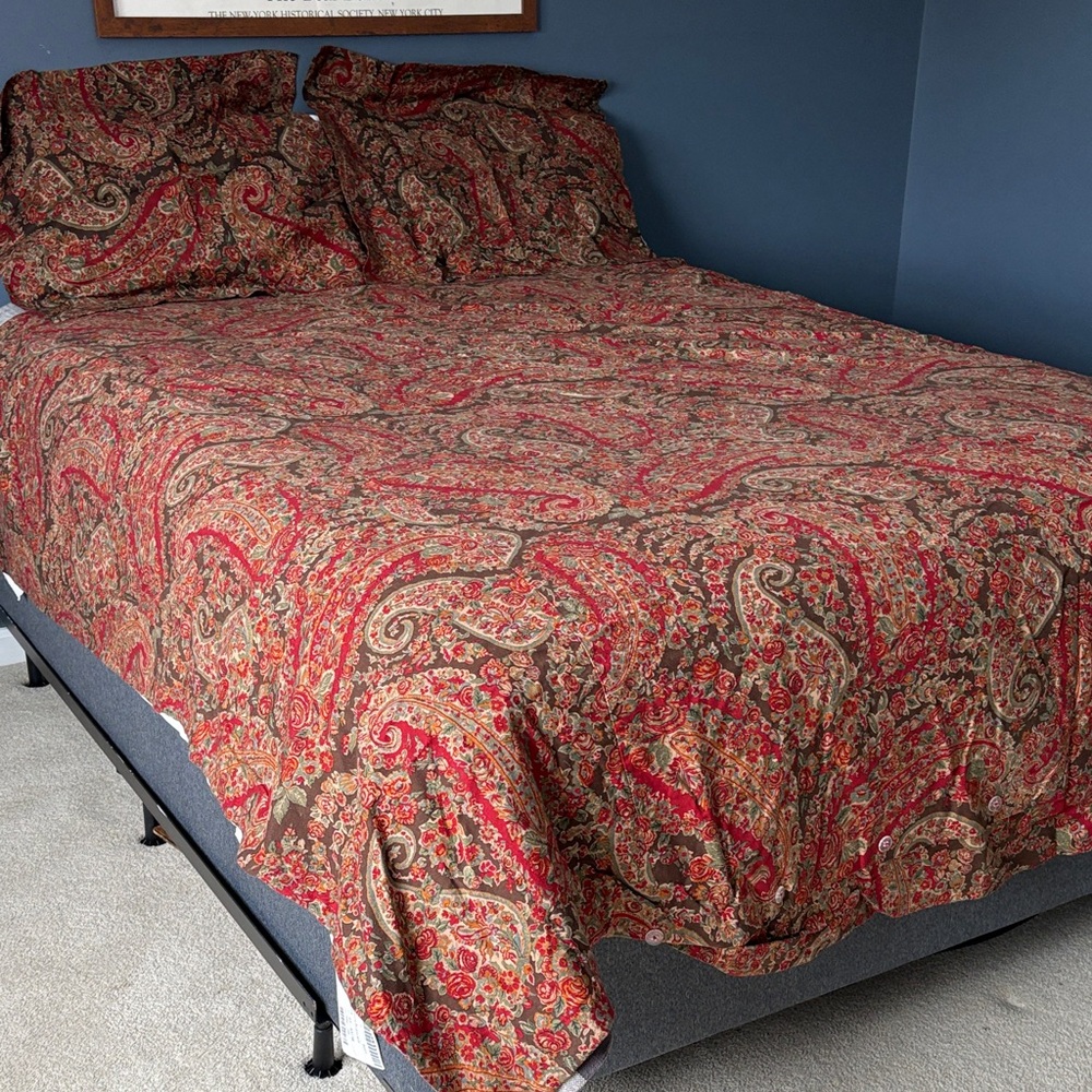 Pottery Barn Red and Brown Paisley Duvet Cover